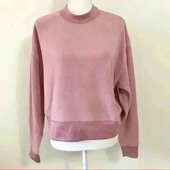 Abound Mock Neck Fleece Cropped Pullover Sweater in Pink Blossom - Picture 3 of 9
